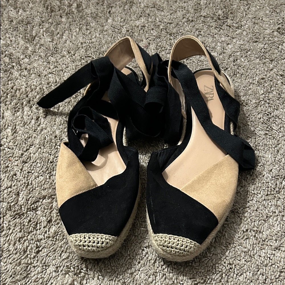 Zara Two-Tone Black and Tan Espadrilles